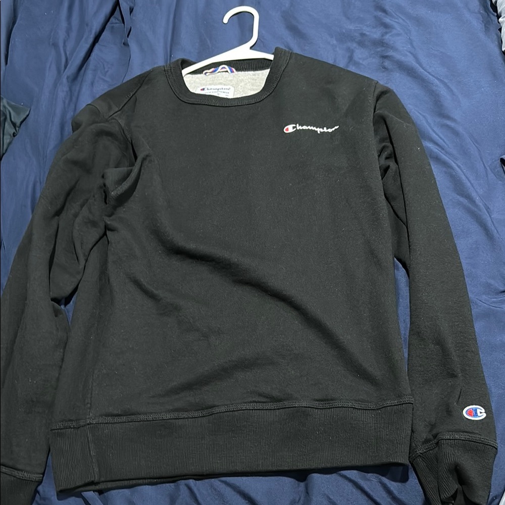 Champion Black Crewneck Sweater with Ribbed Details